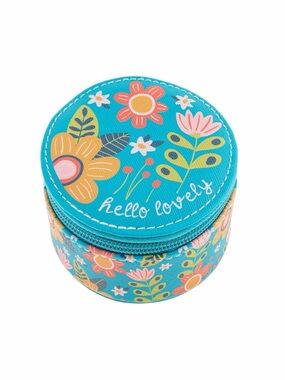 Karma Travel Bohemian Chic Floral 'Hello Lovely' Round Jewelry/Misc Case NWT